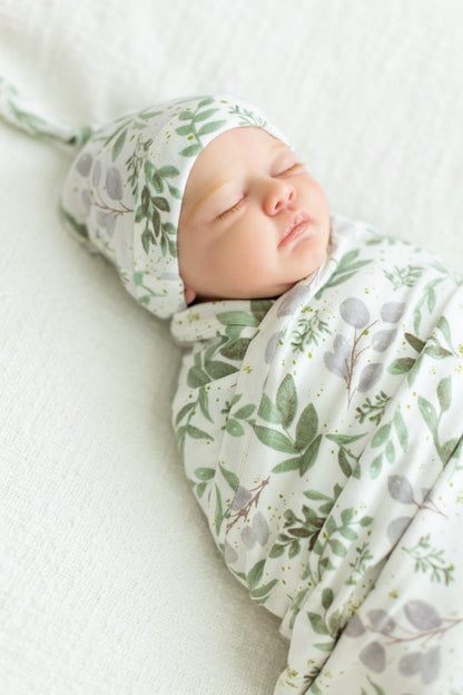 Olive Green Pregnancy/Postpartum Robe & Morgan Baby Swaddle Blanket Set