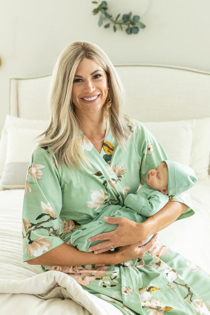 Gia Robe & Sage Baby Receiving Gown Set