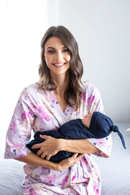 Anais Robe & Navy Swaddle Set with Dad T-Shirt