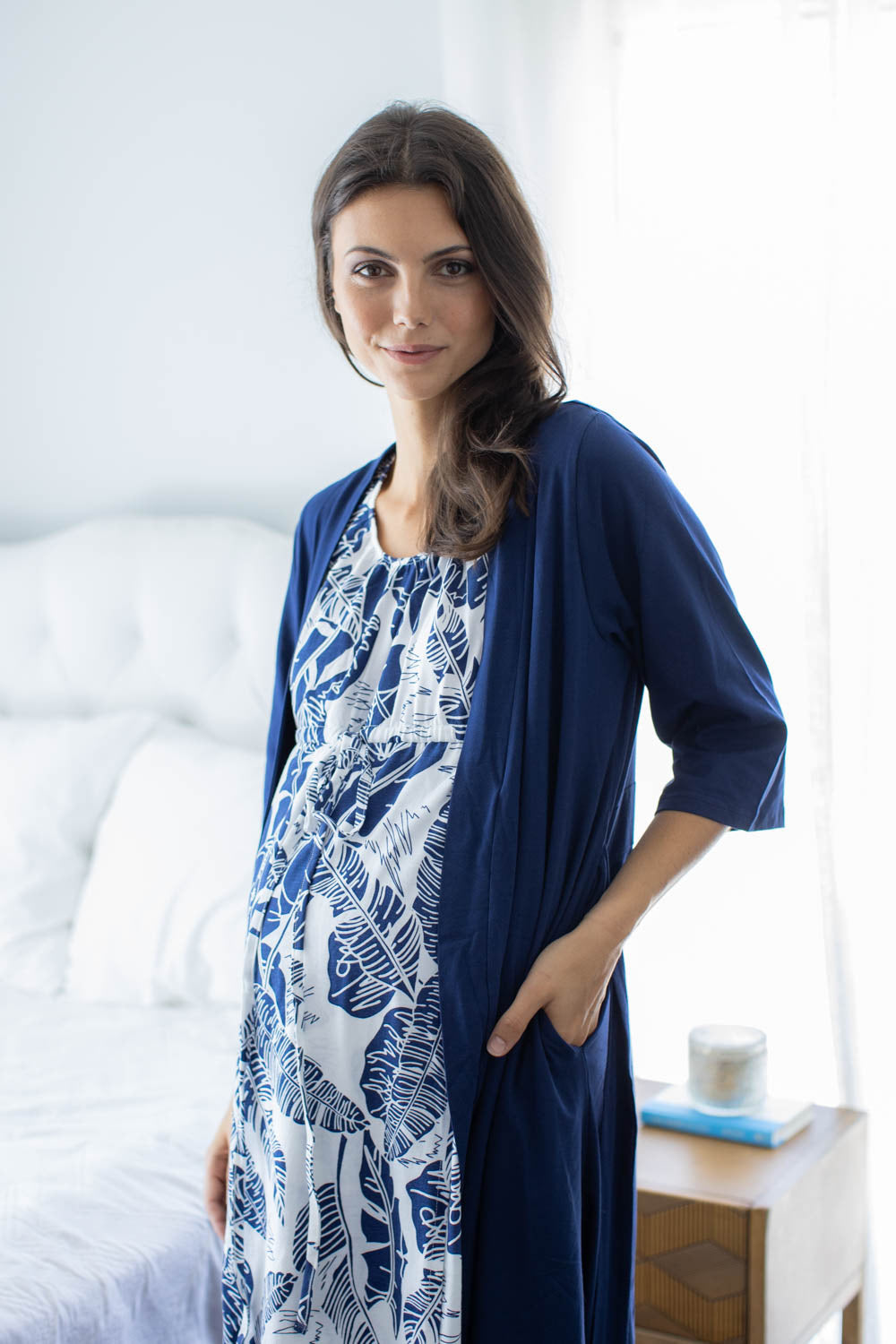 Serra 3 in 1 Labor Gown & Navy Blue Pregnancy/Postpartum Robe Set ...