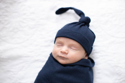 Luna Pregnancy/Postpartum Robe & Navy Blue Swaddle Blanket Set