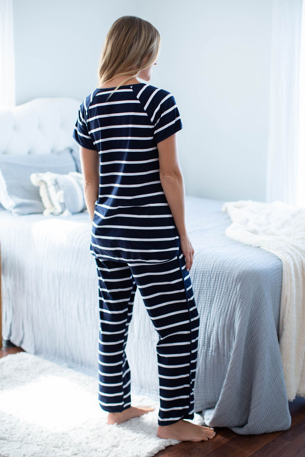 Navy Stripe Maternity Nursing Pajama Set