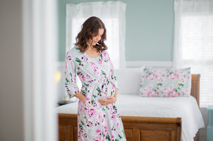 Olivia Pregnancy/Postpartum Robe & Grey 3 in 1 Labor Gown Set