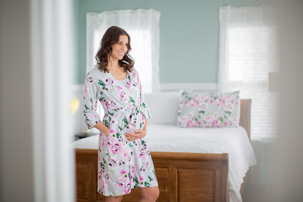 Olivia Pregnancy/Post Partum Robe & Black 3 in 1 Labor Gown Set
