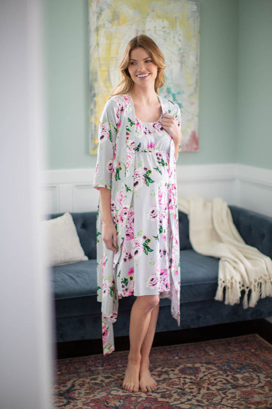 Olivia Robe & Sleeveless Nursing Nightgown Set