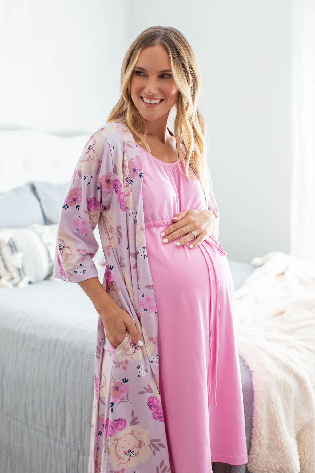 Pink 3 in 1 Labor Gown & Anais Pregnancy/Postpartum Robe Set
