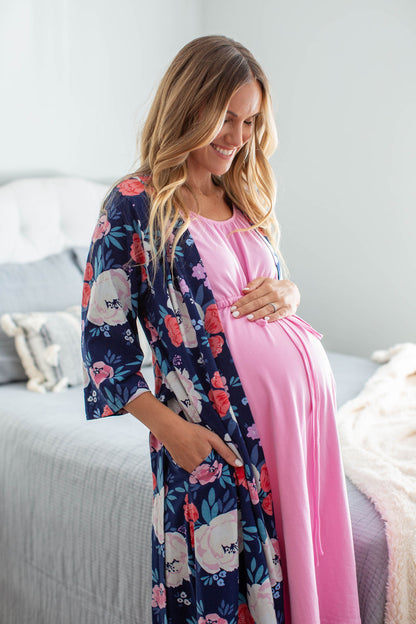 Pink 3 in 1 Labor Gown & Annabelle Pregnancy/Postpartum Robe Set