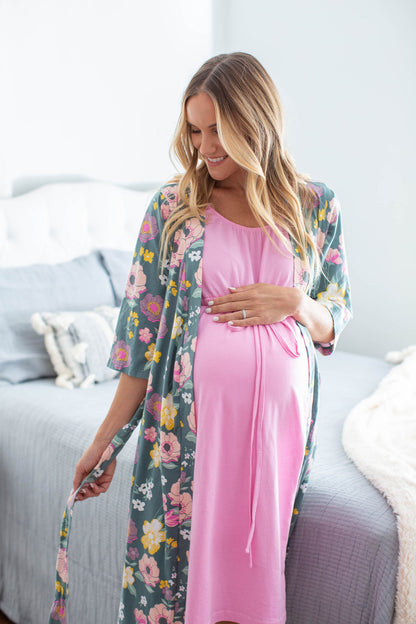 Charlotte Robe & Pink 3 in 1 Labor Gown Set