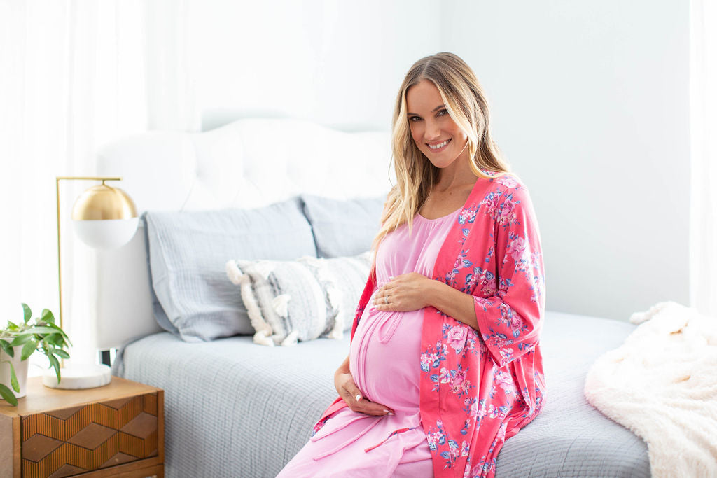 Pink 3 in 1 Labor Gown & Rose Pregnancy/Postpartum Robe Set