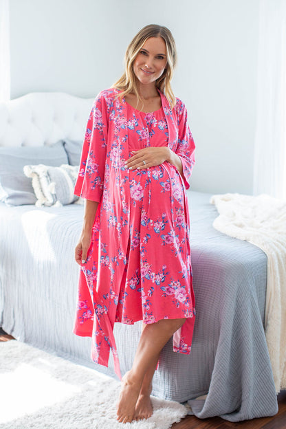 Rose 3 in 1 Labor Gown & Matching Pregnancy/Postpartum Robe Set