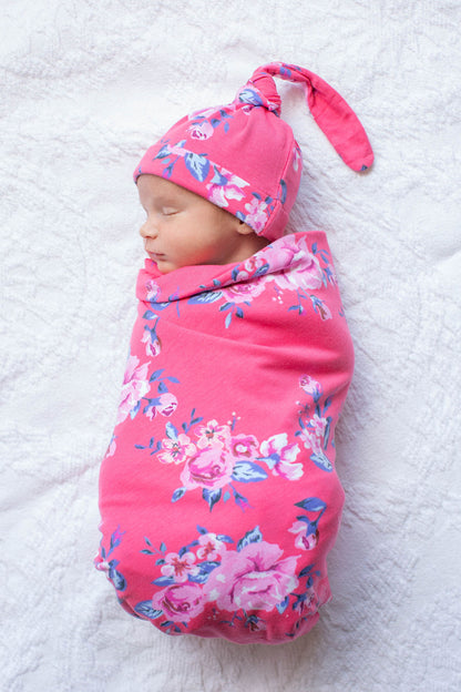 Rose printed swaddle - double-lined and ultra soft for the newborn!