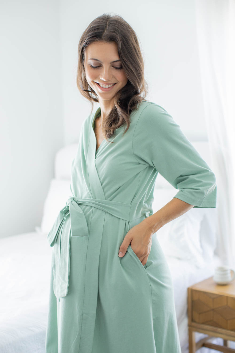 Sage Green Pregnancy/Postpartum Robe & Mila Swaddle Set