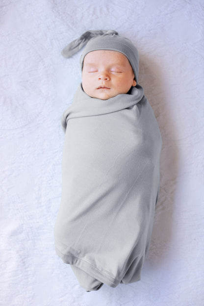 Grey Swaddle Blanket & Newborn Hat Set