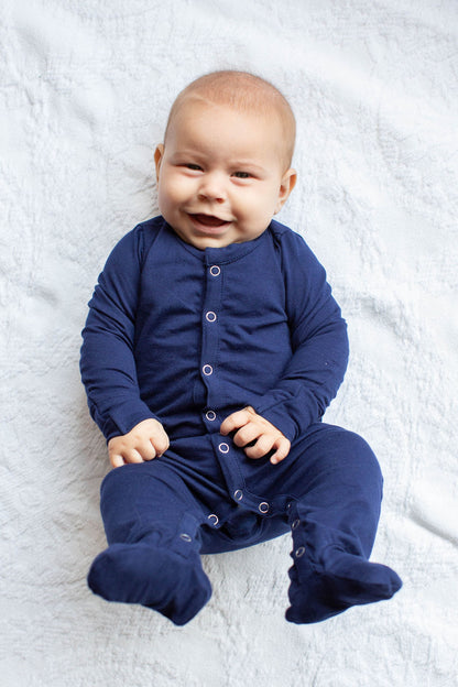 Navy Blue One Piece Footed Baby Romper