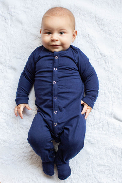 Navy Blue One Piece Footed Baby Romper