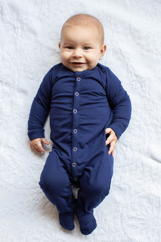 Navy Blue One Piece Footed Baby Romper (0-3mo Only)