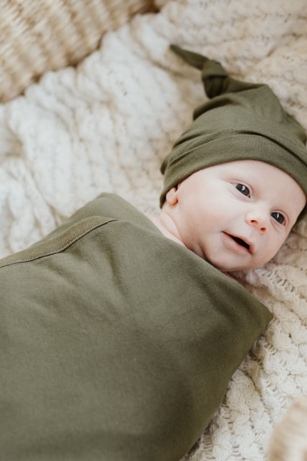 Olive Green Swaddle Blanket & Newborn Hat Set