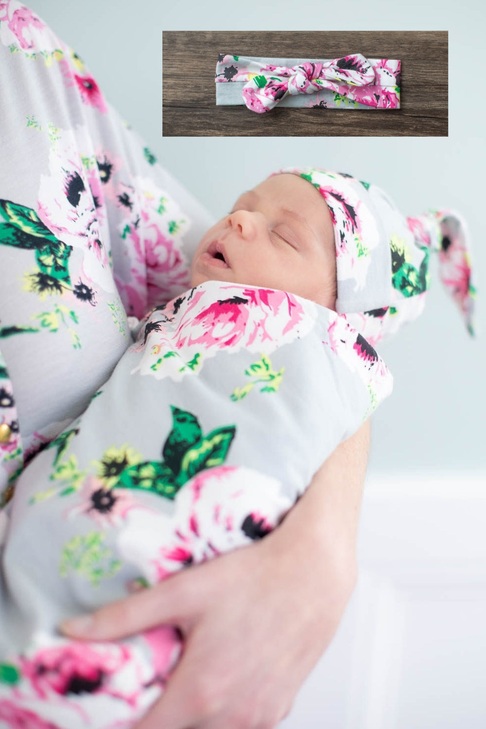 Olivia Swaddle Blanket Set & Newborn Hat Plus Headband Set