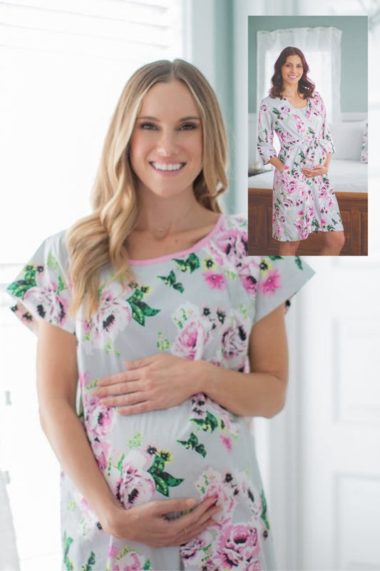 Olivia Pregnancy/Postpartum Robe & Maternity Hospital Gownie Set