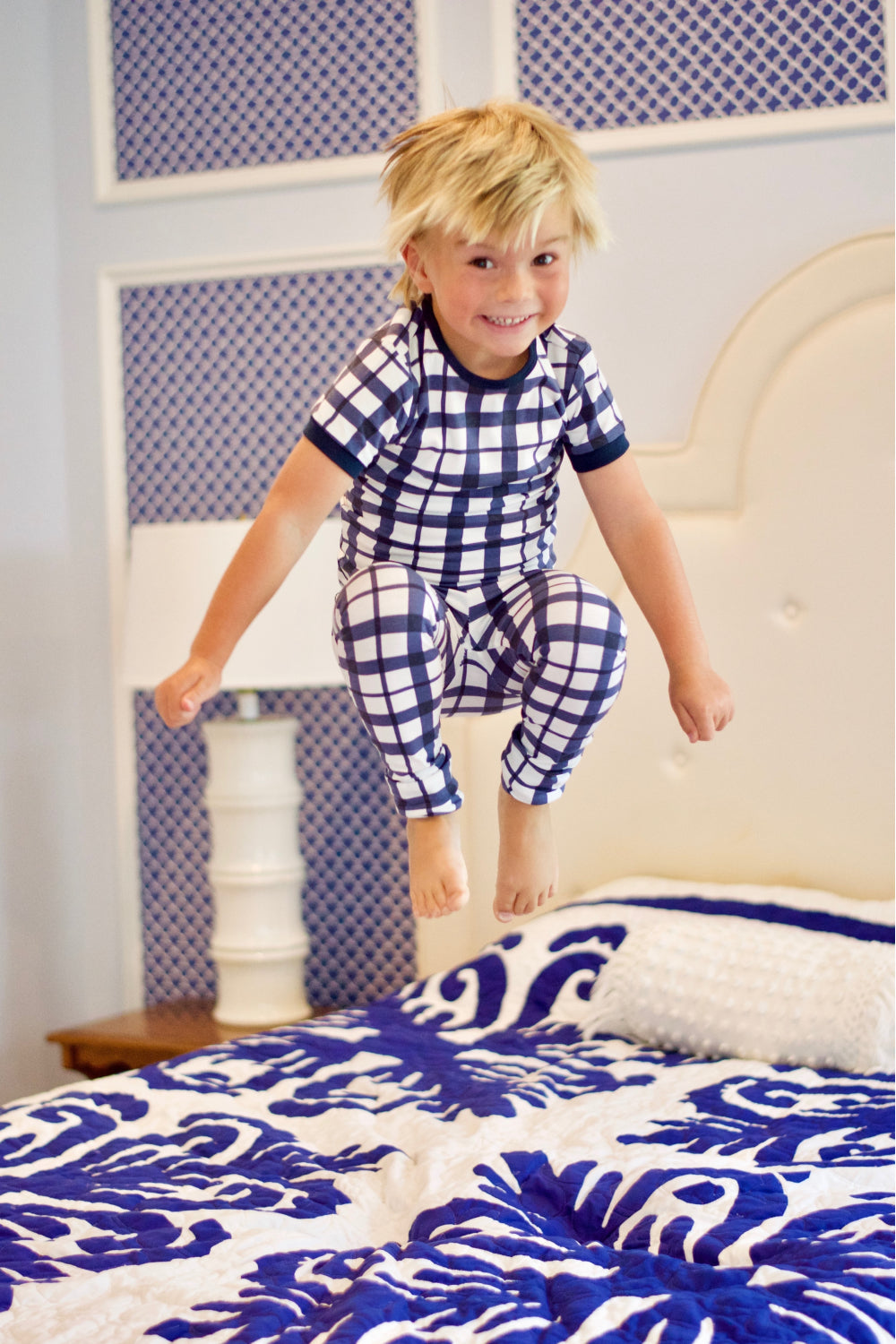 Blue Gingham Kids Lounge Set Baby Be Mine