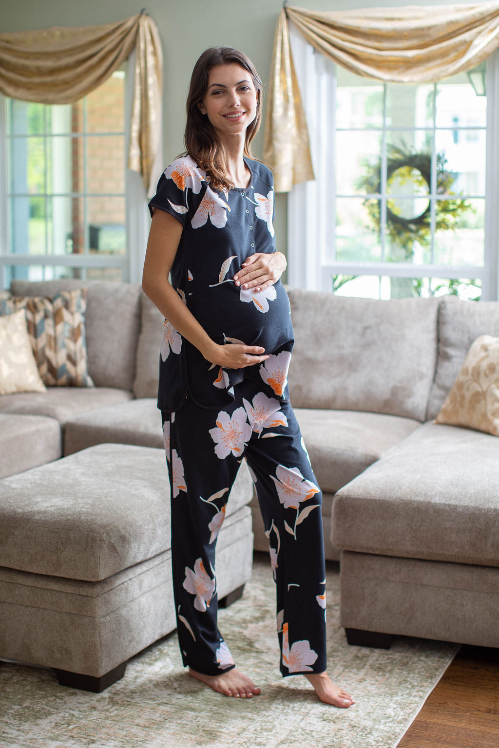 Willow Maternity Nursing Pajamas & Baby Swaddle Blanket Set