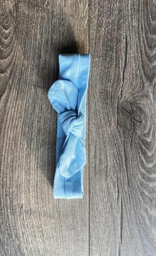 Light Blue Knotted Bow Newborn Headband