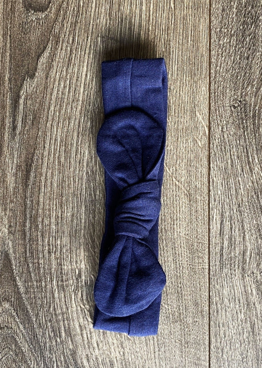 Navy Knotted Bow Newborn Headband