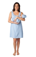 Blue maternity/nursing nightgown matching and baby romper set