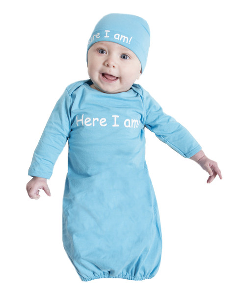 Eden Aqua Blue Here I Am Baby Receiving Gown & Hat