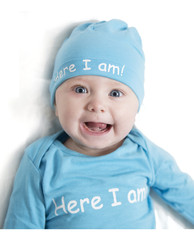 Eden Aqua Blue Here I Am Baby Receiving Gown & Hat