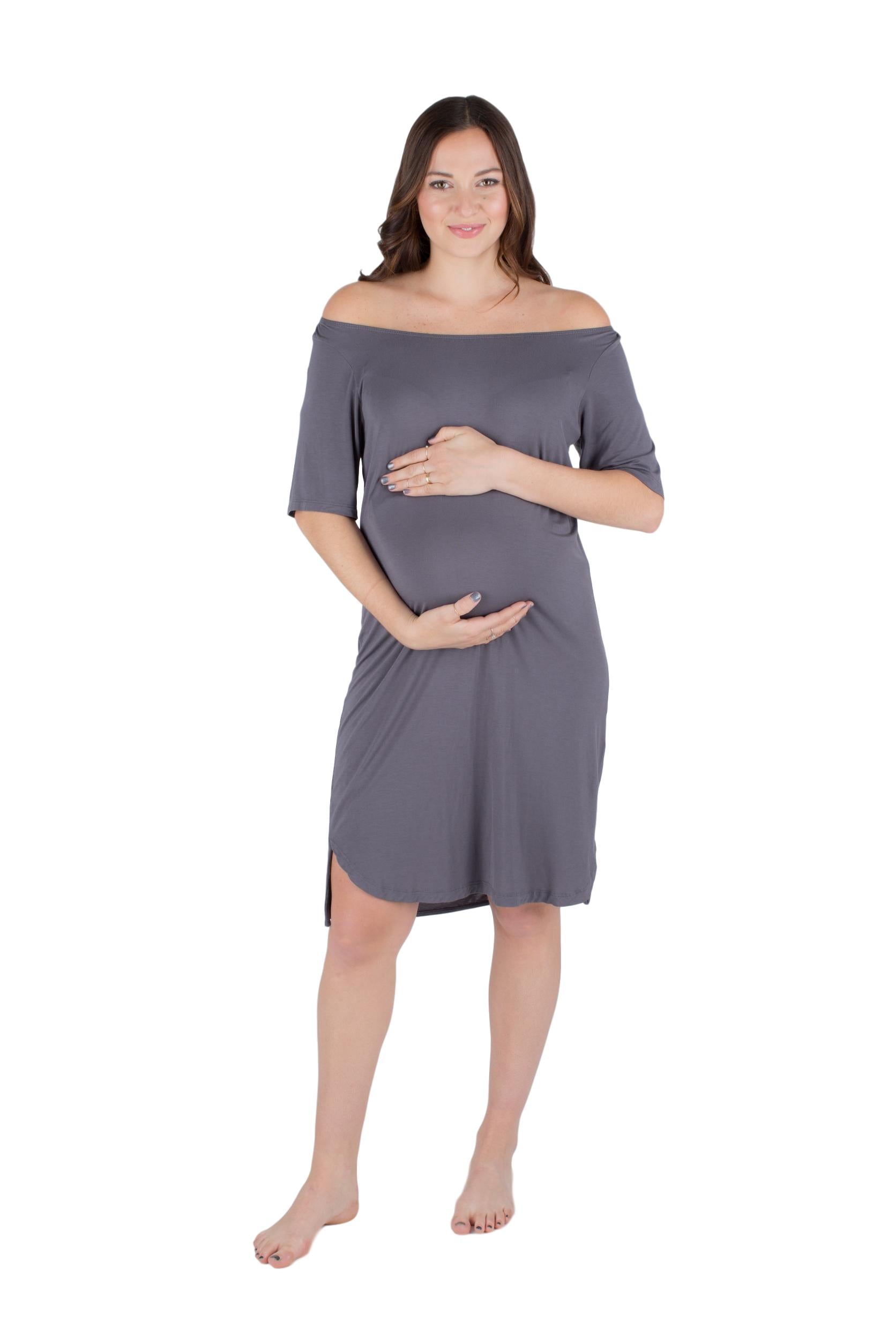 Off Shoulder T-Shirt Maternity/ Nursing Nightgown Dress Grey