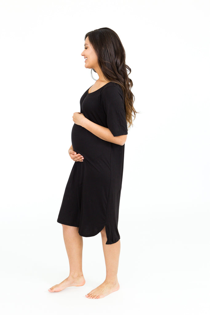 Off Shoulder T-Shirt Maternity/ Nursing Nightgown Dress Black