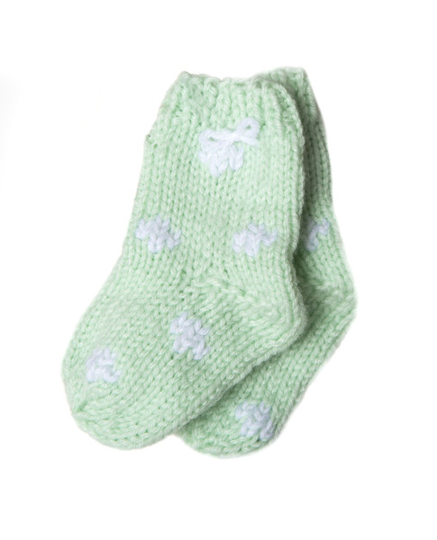 Green Dotty Newborn Hand Knitted Baby Socks
